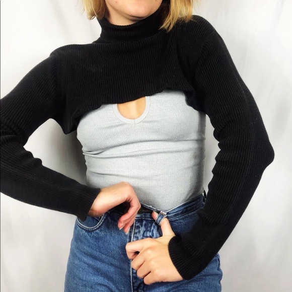 Relativity Tops - Cropped Vintage Black Sweater Turtleneck *Altered
